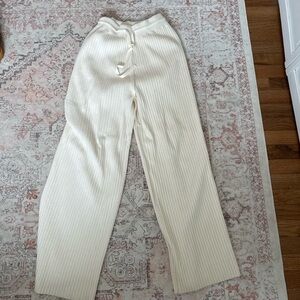 Cozy Ribbed Wide-Leg Pants in Cream